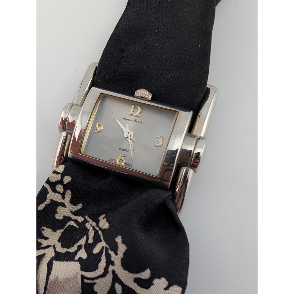 Angelo Cardo Watch Women 34mm Silver Case Floral Fabric Band-‎ New Battery